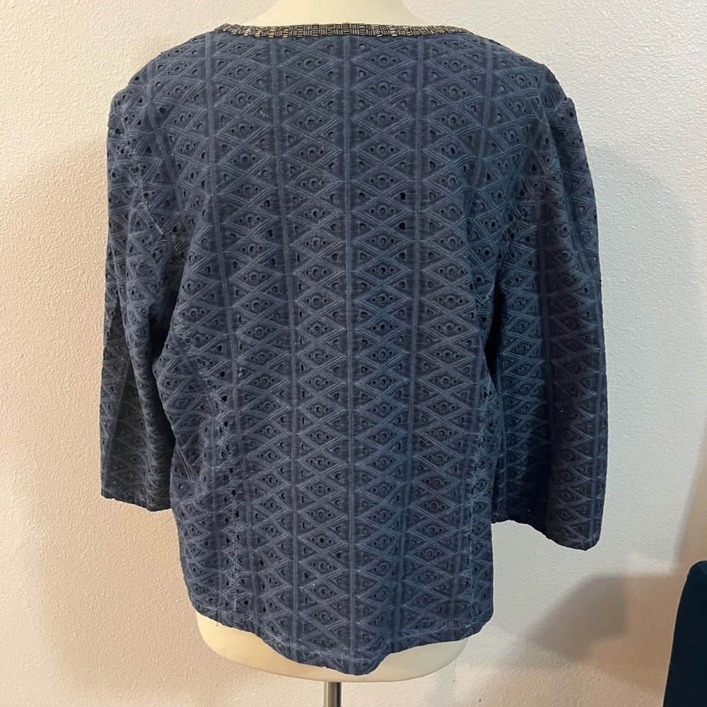 Blue Embroidered Open Jacket - Picture 5 of 10